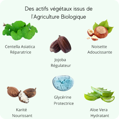 Sérénibio utilise le minimum d’actifs végétaux nécessaires au soin de la peau